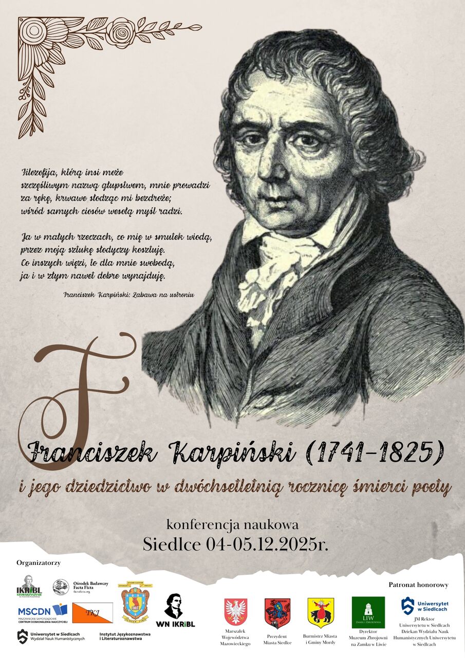 Ogólnopolska konferencja naukowa „Franciszek Karpiński (1741-1825) i jego dziedzictwo w dwóchsetletnią rocznicę śmierci poety” - plakat