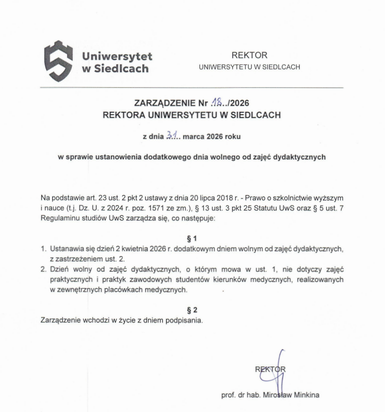 zarzadzenie Rektora Uws